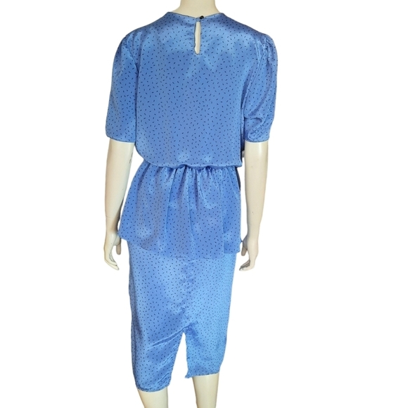 Vintage 80s Day Dress size Large Union Made Peplum Midi Elastic Waist - Picture 8 of 11